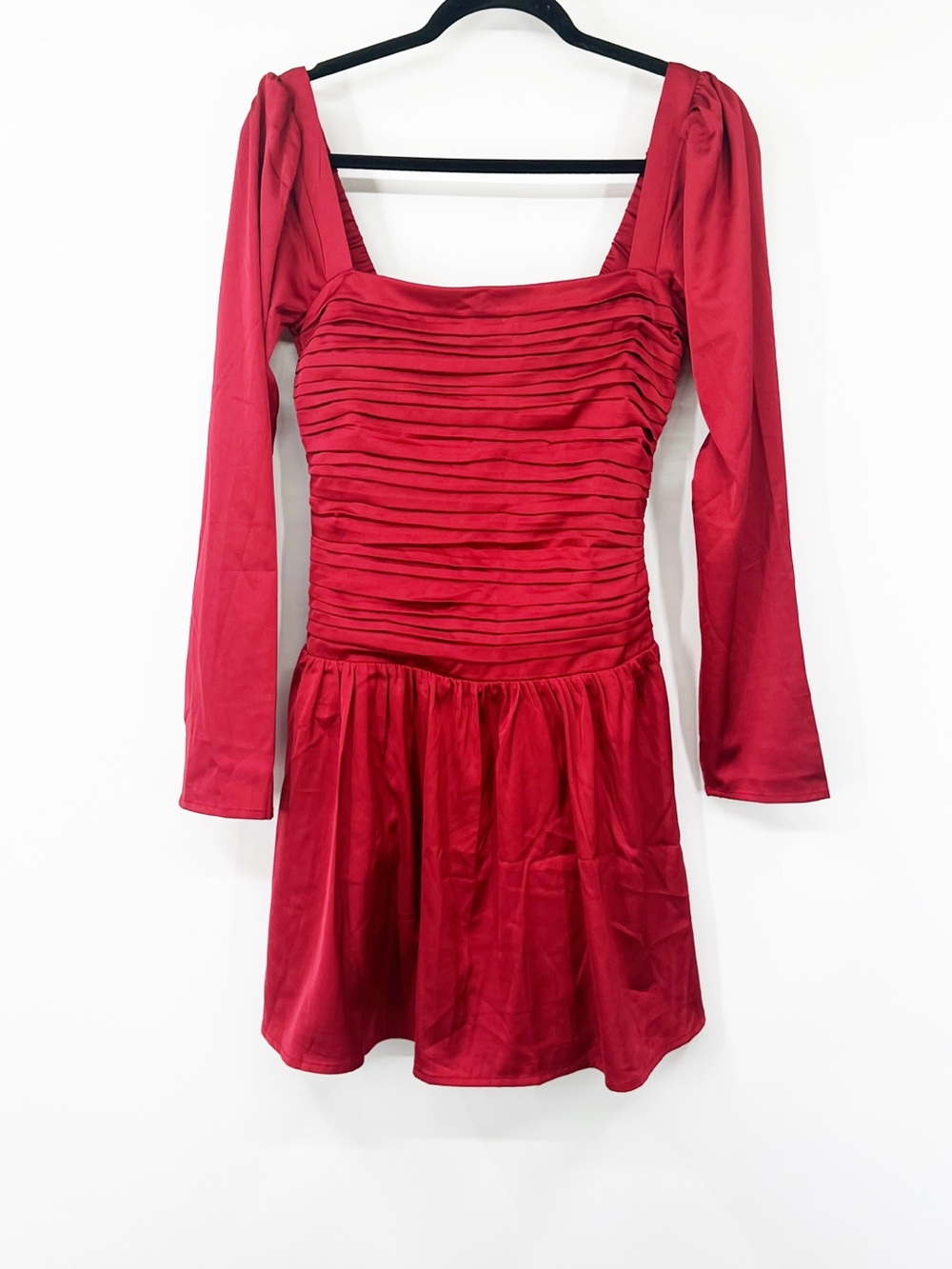 Abercrombie & Fitch The A&F Emerson Drop-Waist Satin Mini Dress in Red TALL